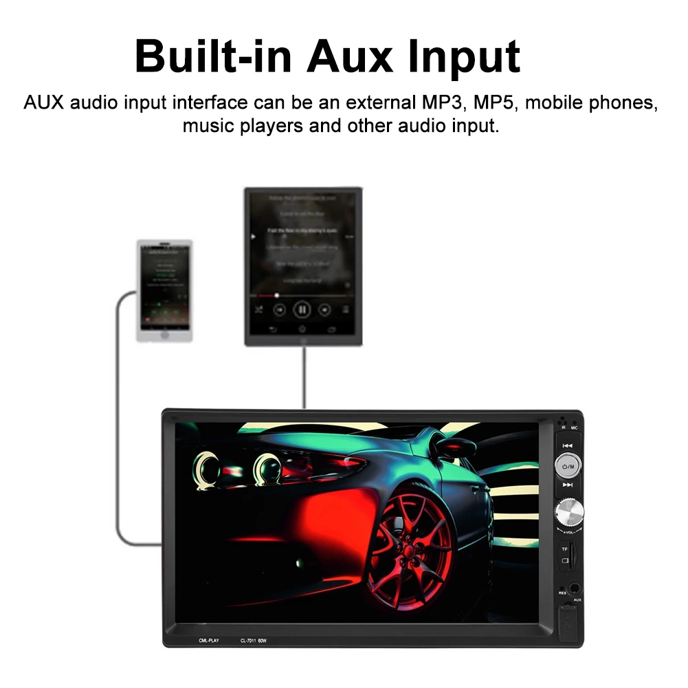 7-дюймовый HD Bluetooth двойной Din автомобильный стерео MP5 плеер FM радио USB AUX 7011B пульт