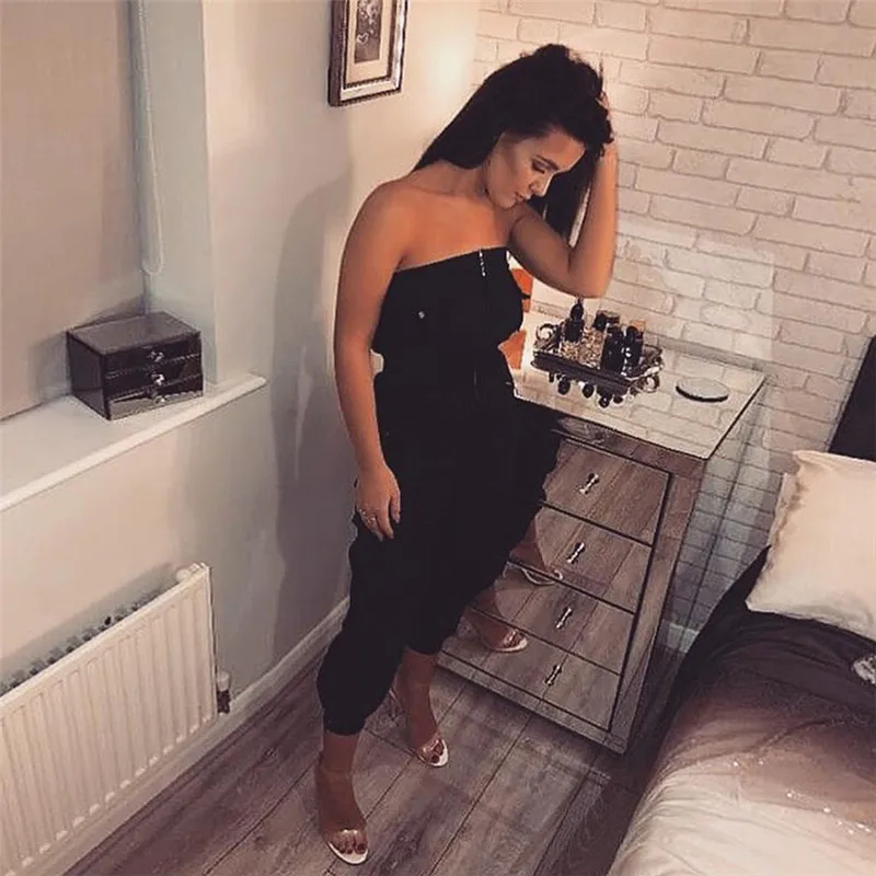 Sleeveless One Piece Strapless Ladies Jumpsuits Romper Bodycon Casual Solid Women Overalls Summer Backless Clothes 2018 | Женская одежда
