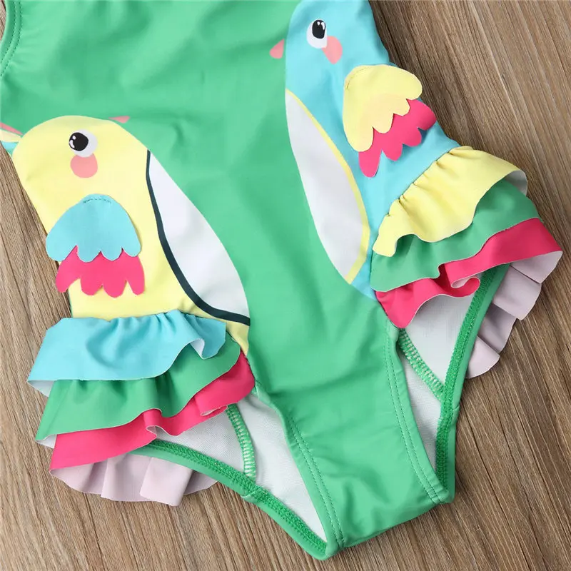 Baby Girls Swimwear Infant Kids Bathing Suit Toddler Birds Ruffles Swimsuit One-Piece Beachwear Tank Outfit | Мать и ребенок