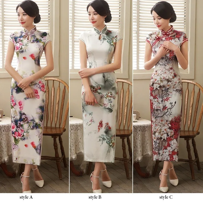Женские китайские шелковые Cheongsam Длинные вечерние Etro традиционные Qipao ткани