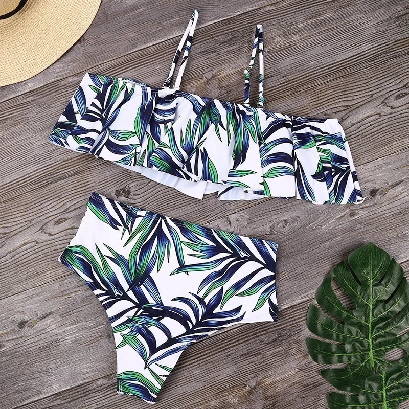 Lefeel цветочный принт купальный комплект без подвязок с рюшами регулируемые