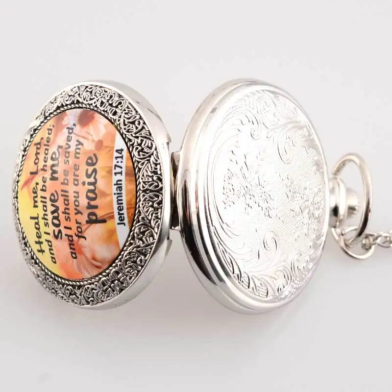 Новые серебряные часы Heal me Lord and I'll be Health bible verse кварцевые карманные