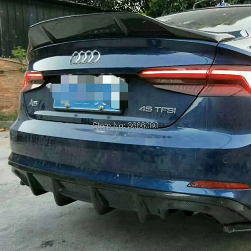 

SHCHCG For Audi A5 S5 Sedan 4 doors 2017 2018 Carbon Fiber Rear Trunk Wing Lip Spoiler Rear Corner Bumper Protector Guard Covers
