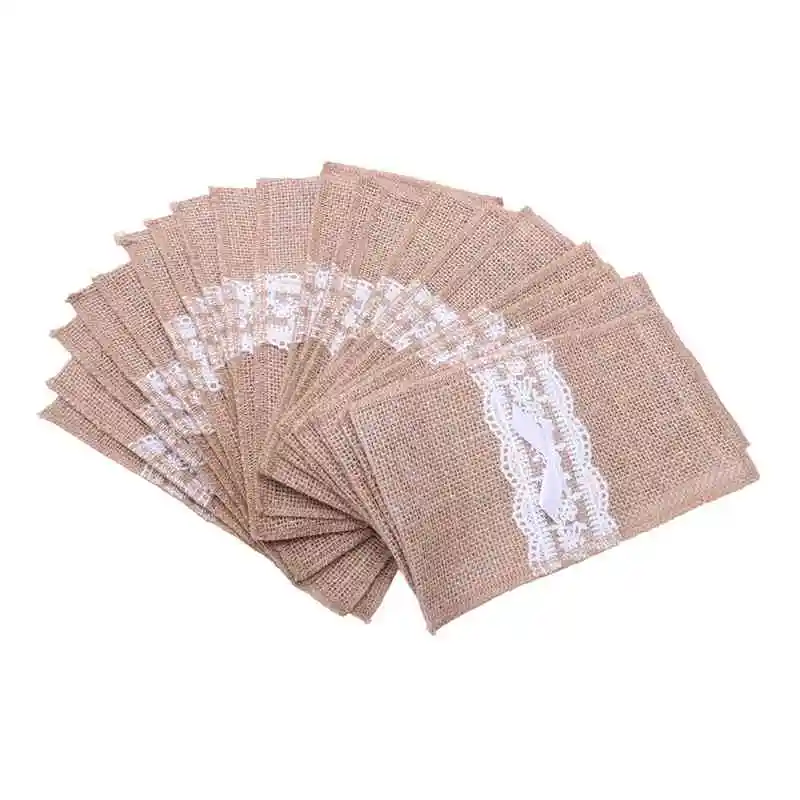 Держатель ножа вилка ложка столовые приборы Мешковина джутовая и кружевная