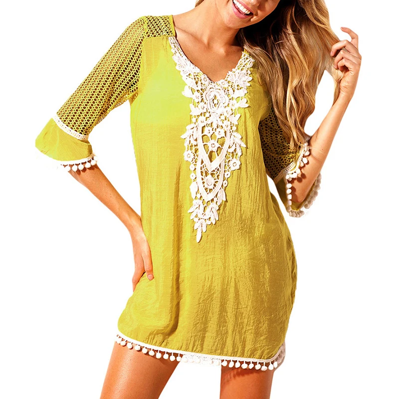 Летнее женское сексуальное пляжное платье с v образным вырезом купальный костюм