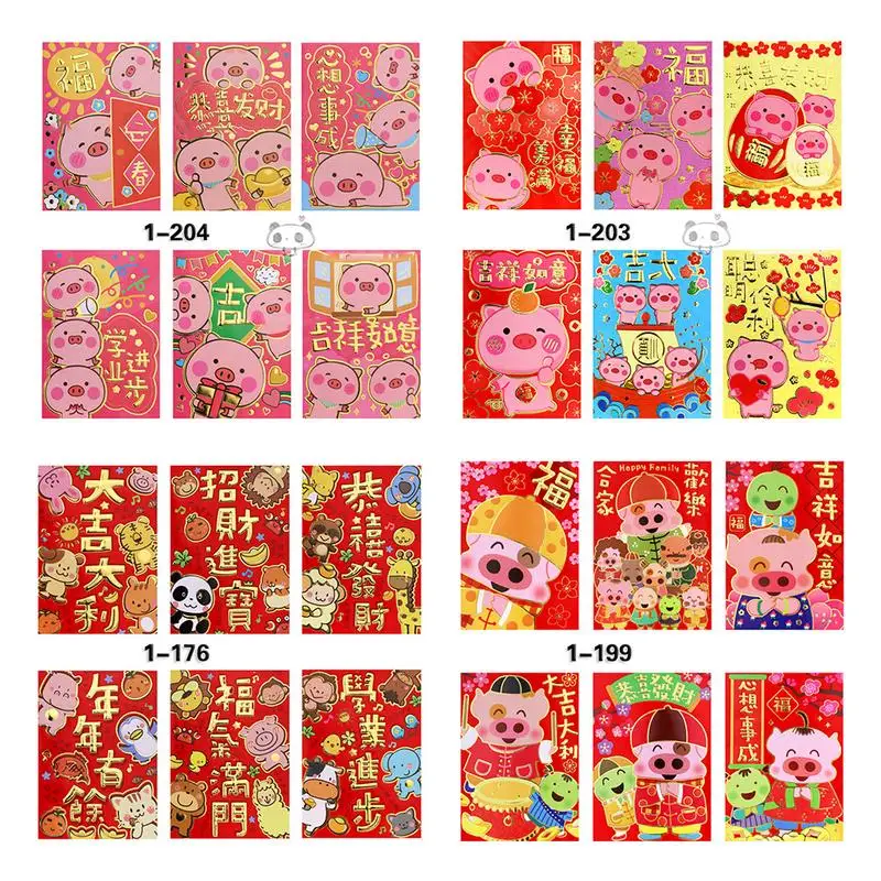 6PCS 2019 Pig Year NEW Red Envelopes Creative Cartoon Spring Festival Chinese Style Blessings Decor Bags | Дом и сад