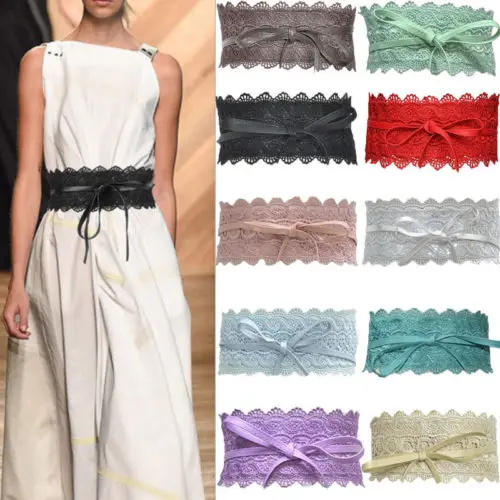 

2019 Brand New Women Soft Lace Wide Self Tie Belts Around Waist Band Boho Ladies Belt Solid Color Dropshipping