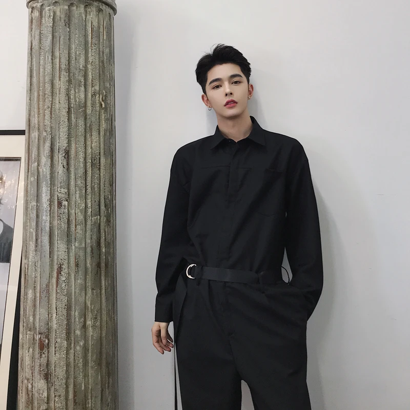 Мужской комбинезон в стиле хип-хоп с длинным рукавом однобортные облегающие