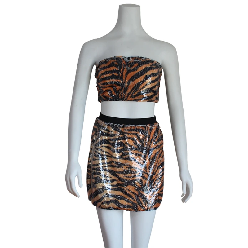 2019 Women Swimsuit Sequins Tiger Pattern Off the Shoulder Bikini Sets Beachwear Swimwear Push-up Monokini Bathing Suit |