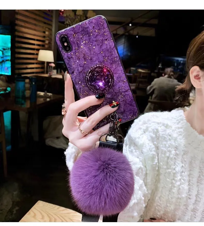 Горячая Алмазная цепочка помпон меховой шар чехол Капа для Samsung Galaxy Note 9 8 S8 S9 S10 Plus