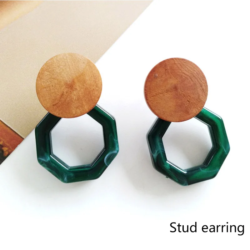 

Korean fashion resin hanging earrings geometric unique wooden stitching earrings seaside new acetic acid earrings girls jewelry