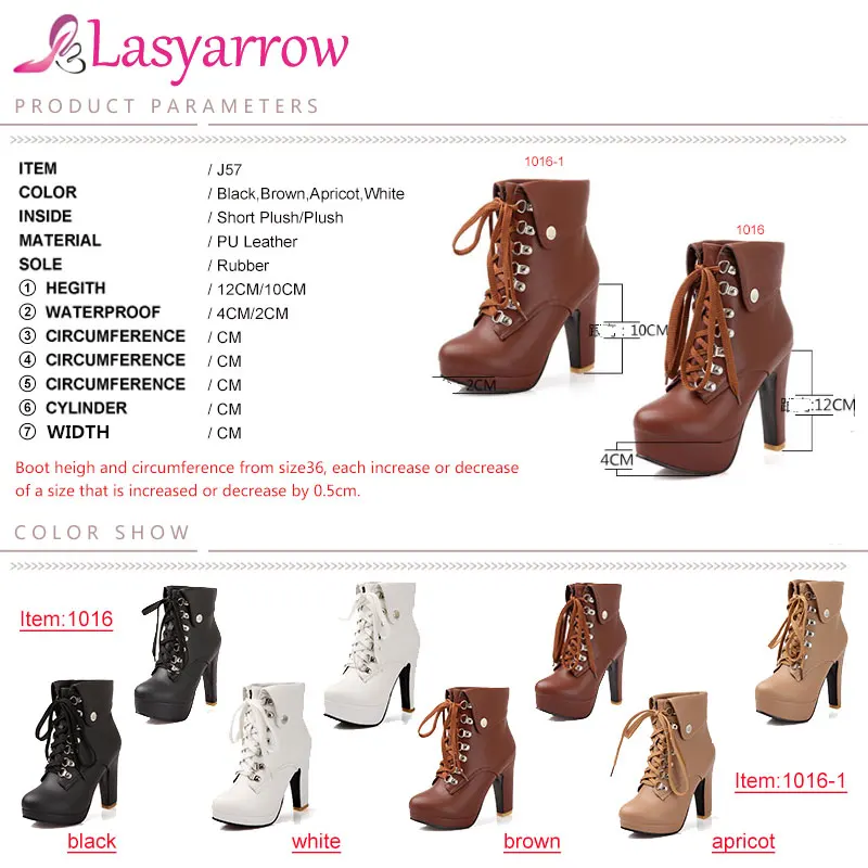 Lasyarrow 2018 Winter High Heels Ankle Women Boots Round Toe Footwear Lace Up Female Shoes Autumn Platform Boot Big Size 31-43 Обувь