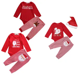 Комбинезон Emmababy, для новорожденных мальчиков и девочек, с надписью, с рождественскими полосками, длинные штаны, комплект одежды, 2018