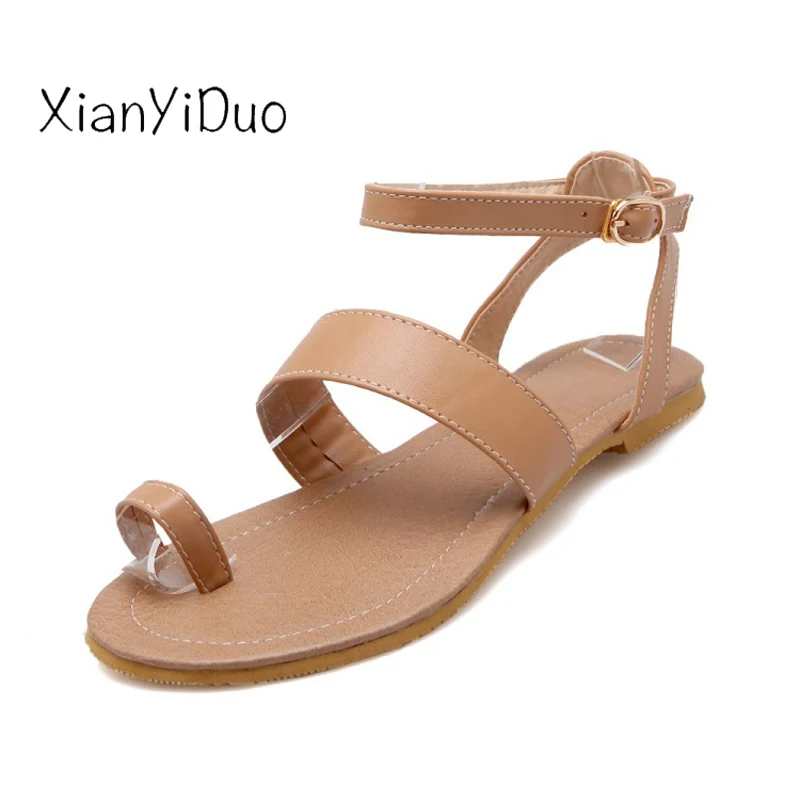 Xianyiduo/Модная женская обувь сезон лето босоножки на плоской подошве с ремешком и