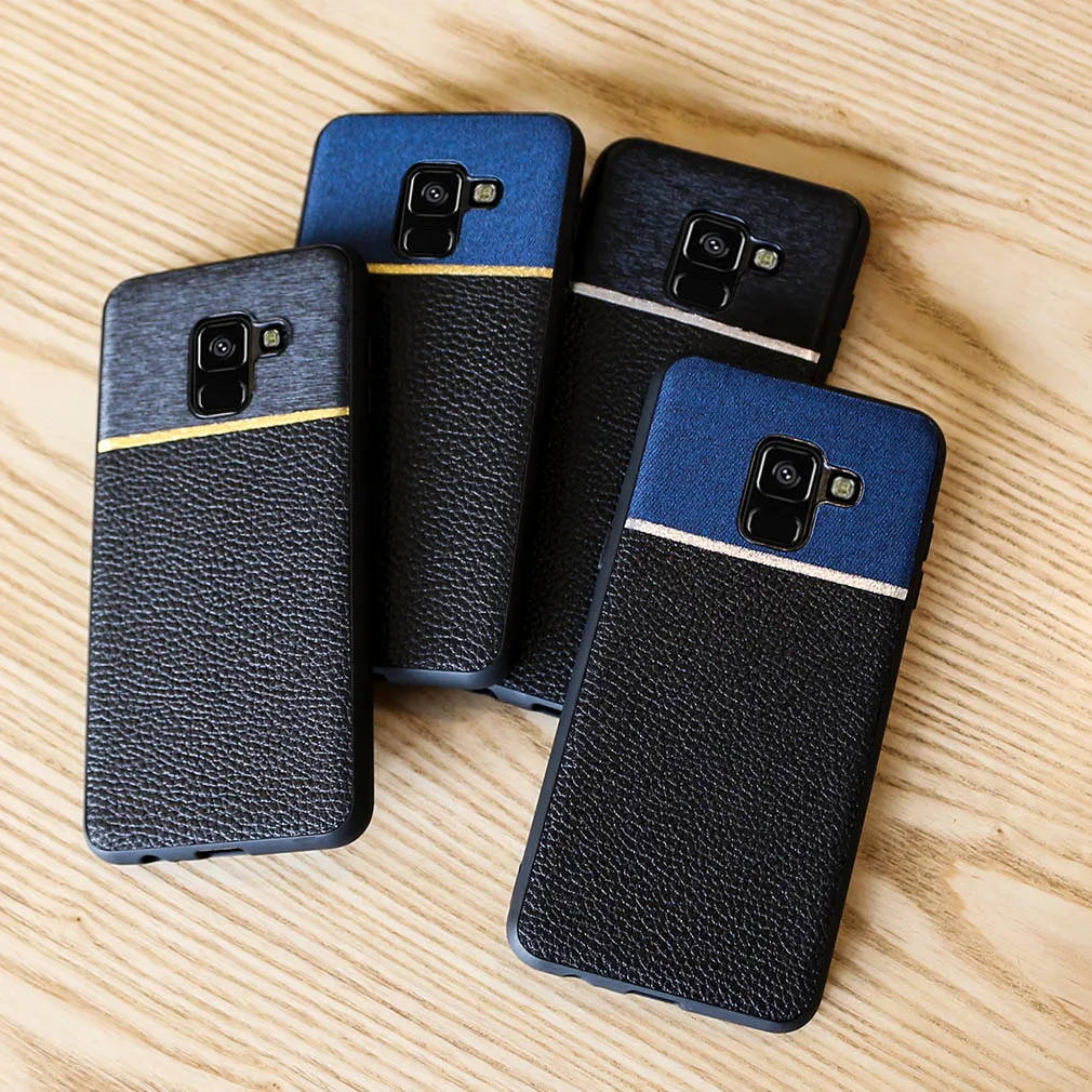 Кожаный чехол для samsung Galaxy A8 2018 мягкий силиконовый + прочный пластиковый задняя