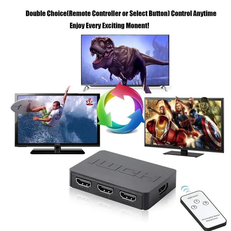 3D HDMI Splitter Adapter 3 In 1 Out Switcher 1080p HD with Remote Control for XBOX360 PS3 HDTV Projector Cable Connectors | Электроника