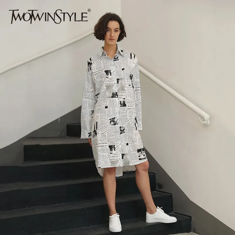 Женское платье-рубашка TWOTWINSTYLE весеннее винтажное платье с отложным воротником
