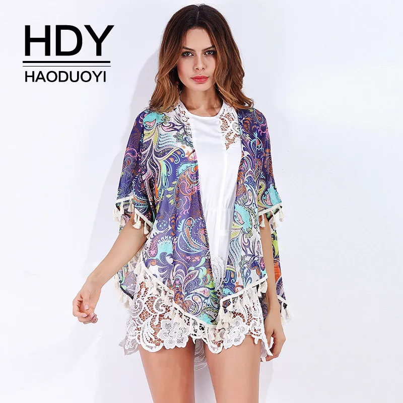HDY Haoduoyi 2018 Новое Женское летнее кружевное богемное пальто с цветочным узором