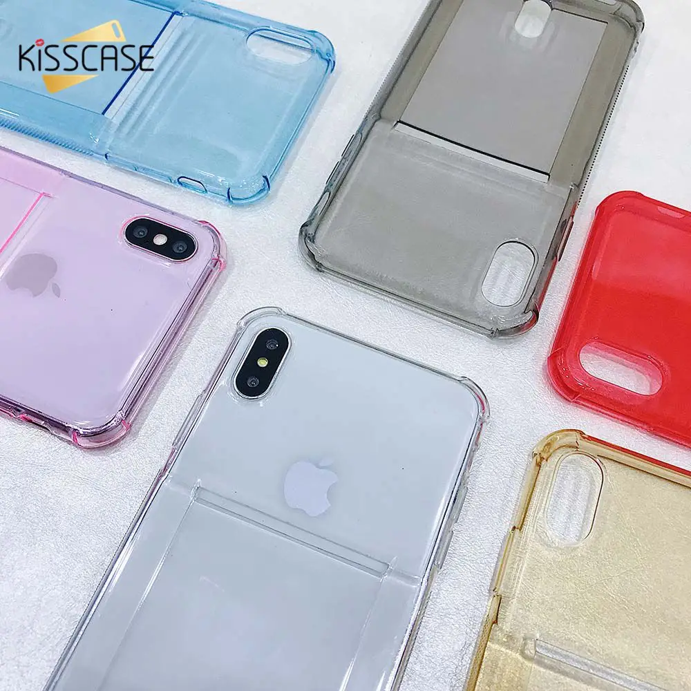 KISSCASE держатель кредитной карты чехол для телефона iPhone 7 8 Plus прозрачный мягкий ТПУ