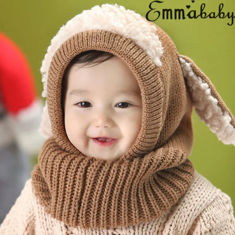 Pudcoco Baby Hats Girls Boys Winter Beanie Warm Hat Hooded Scarf Earflap Knitted Toddler Cap | Детская одежда и обувь