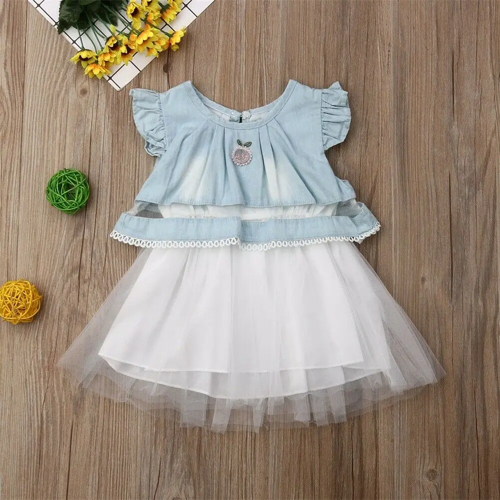 2019 Emmababy младенческой Дети для маленьких девочек джинсовые принцесса сетки