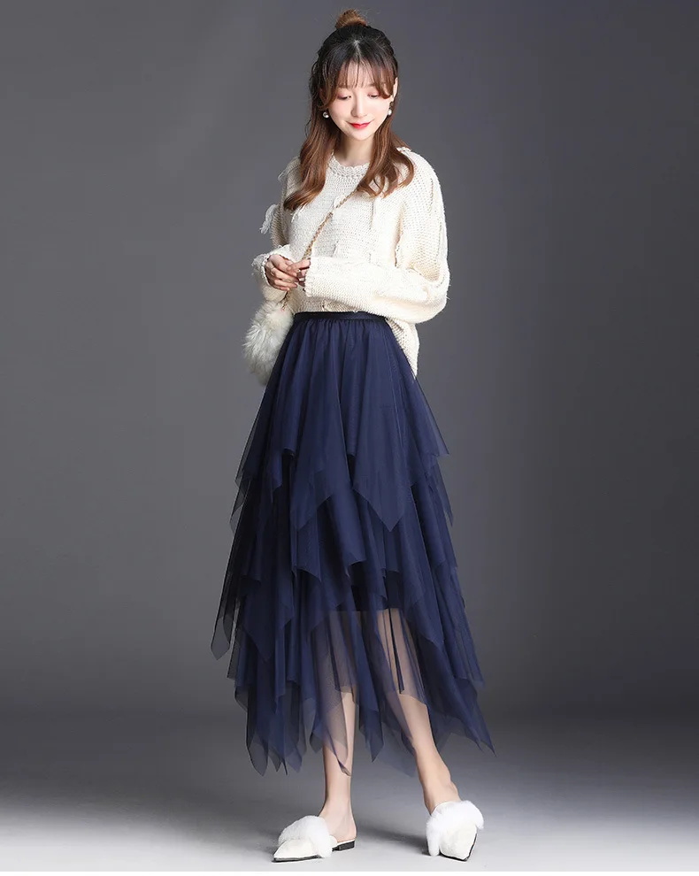 LANMREM 2020 New Korean Style Fashion Loose Irregular Mesh Patchwork Skirt For Women's Summer Casual Bottoms QG193 | Женская одежда