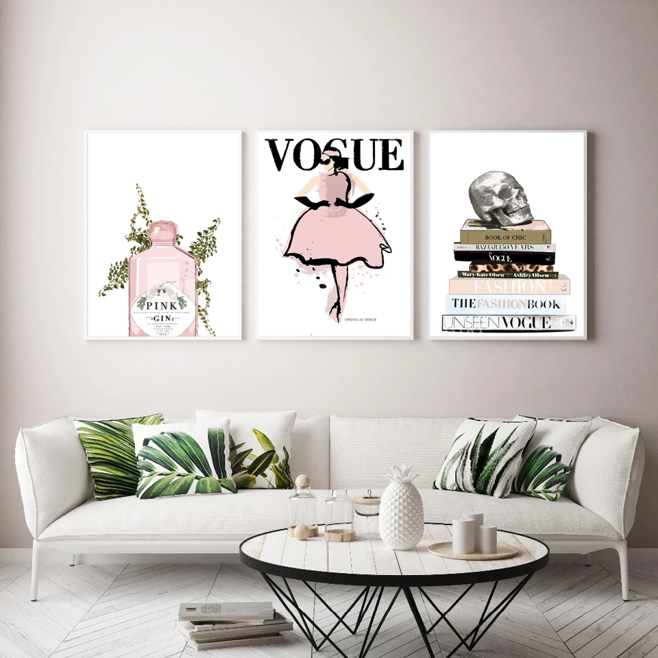 Модный плакат в виде книги Vogue Girl Pink Gin настенная Картина на холсте скандинавские