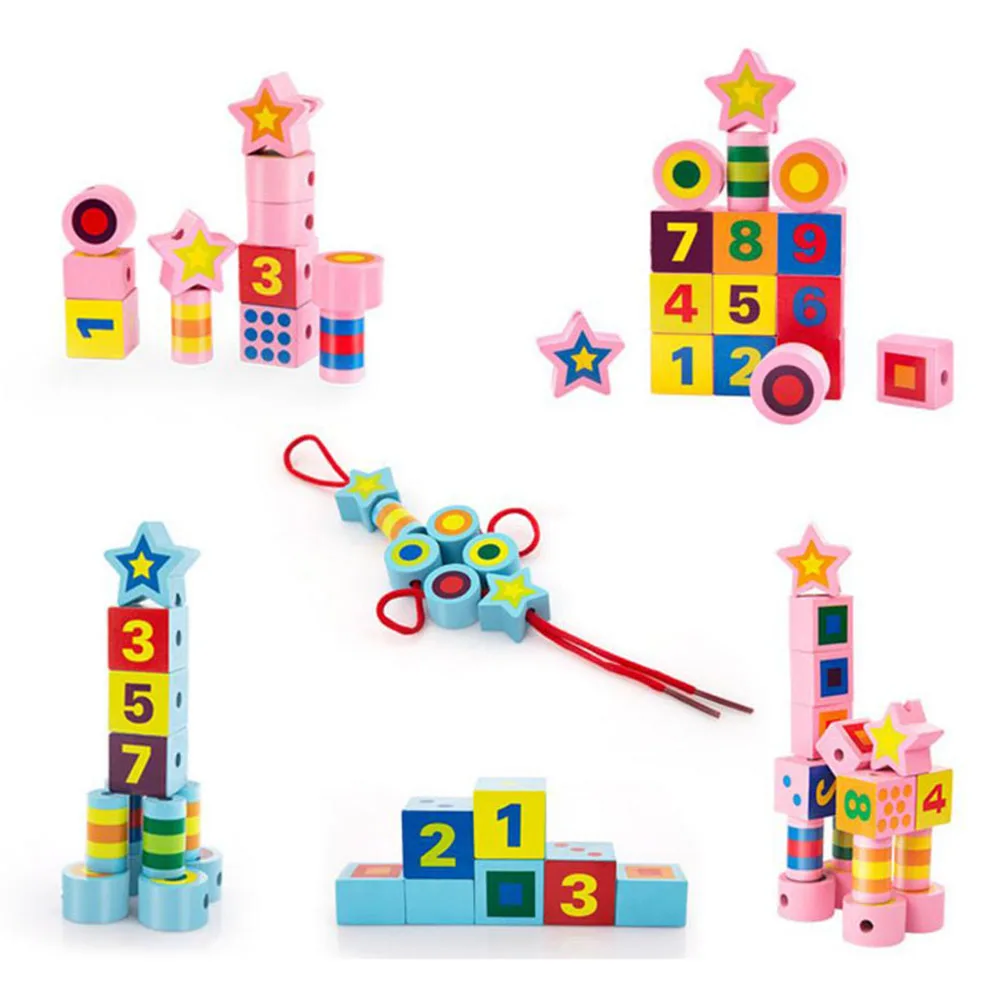 Развивающие деревянные бусины на шнуровке формы игрушка сортировщик с 27 бусин и 2