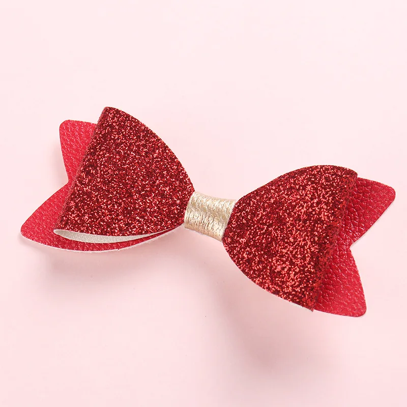 6 шт./компл. блестящие золотые банты заколки для волос искусственная кожа детский