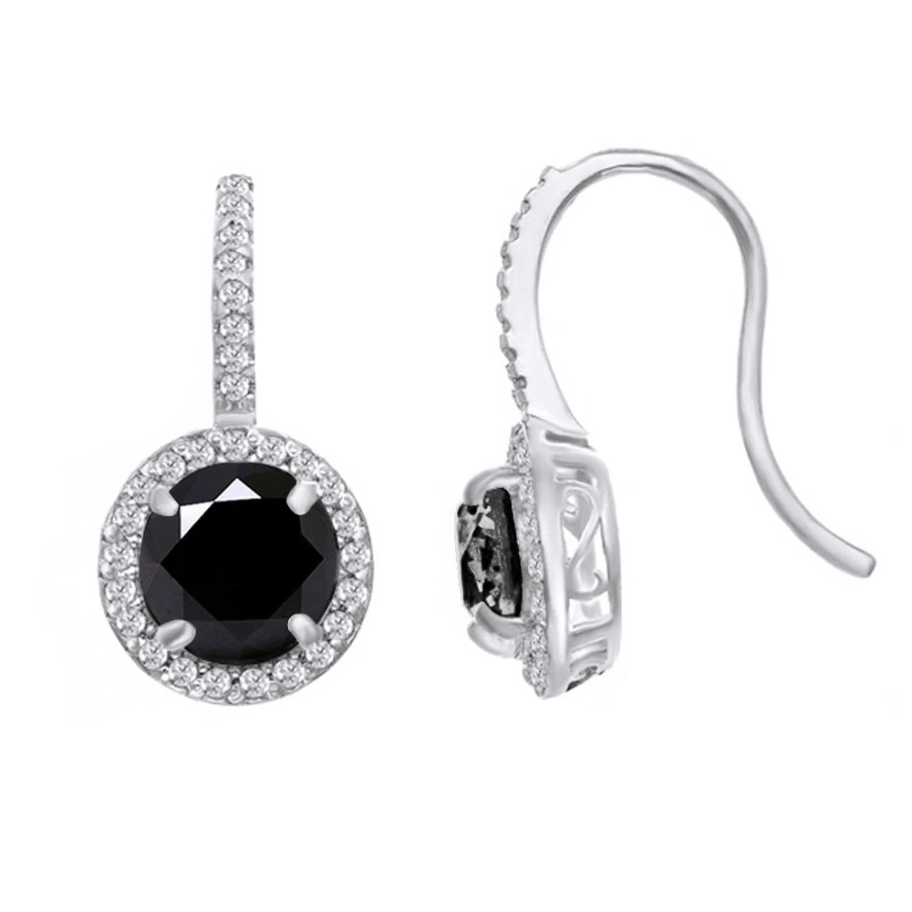 2 25 CT круглый черный Муассанит 10 K белое золото висячие серьги с крючком |