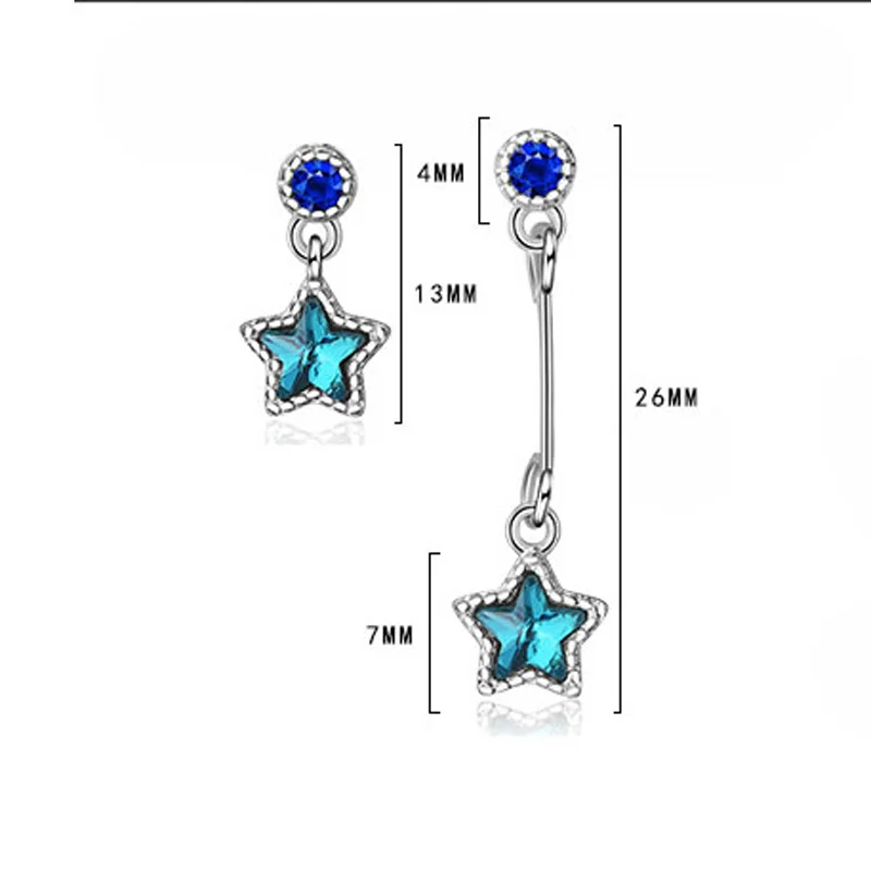 KITEAL 2019 newest silver color 925 jewelry Girlfriend earring Asymmetry blue star Zircon five cuff love|Серьги-гвоздики| |