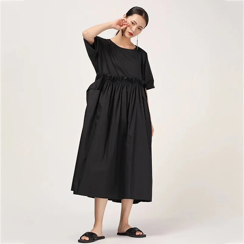 CHICEVER летнее повседневное однотонное женское платье с круглым вырезом и коротким