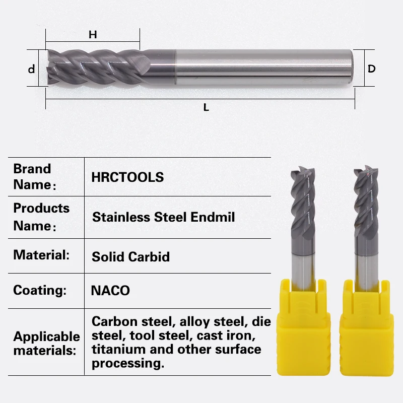 

N10-d8x24Hx8Dx60L Tungsten Milling Cutter End Mill Bits Straight Carbide Tips for Stainless Steel CNC Lathe Machine 4flutes