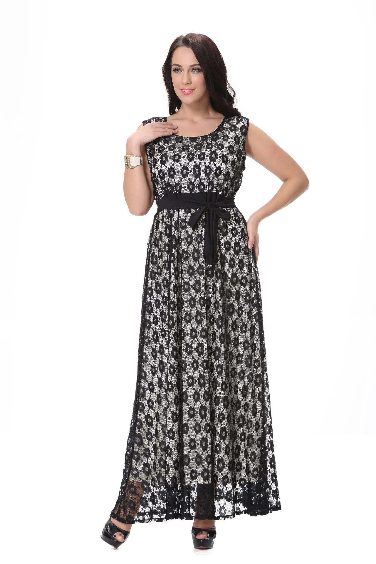 

4XL 5XL women long maxi dress large size evening party lace dress sleeveless casual black summer dress plus size clothes 2019