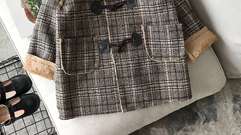 Girl Overcoat Winter New Fashion Houndstooth Wool Coat for Girls Teens Autumn Jacket Warm Long Outerwear Children Windproof | Детская