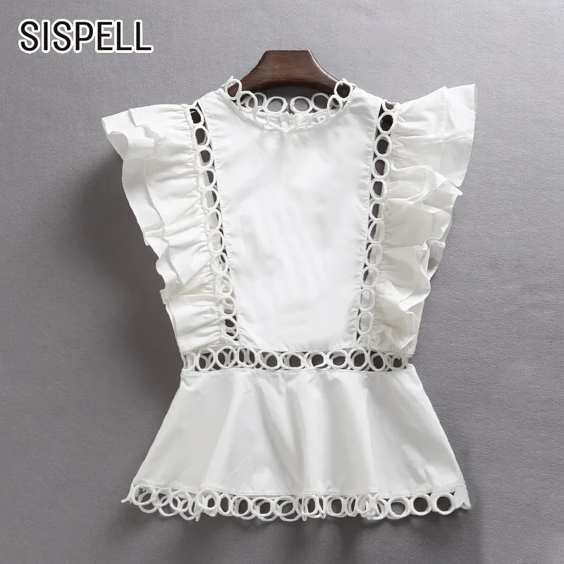 SISPELL Корейская женская рубашка с круглым вырезом и рюшами открытыми плечами без