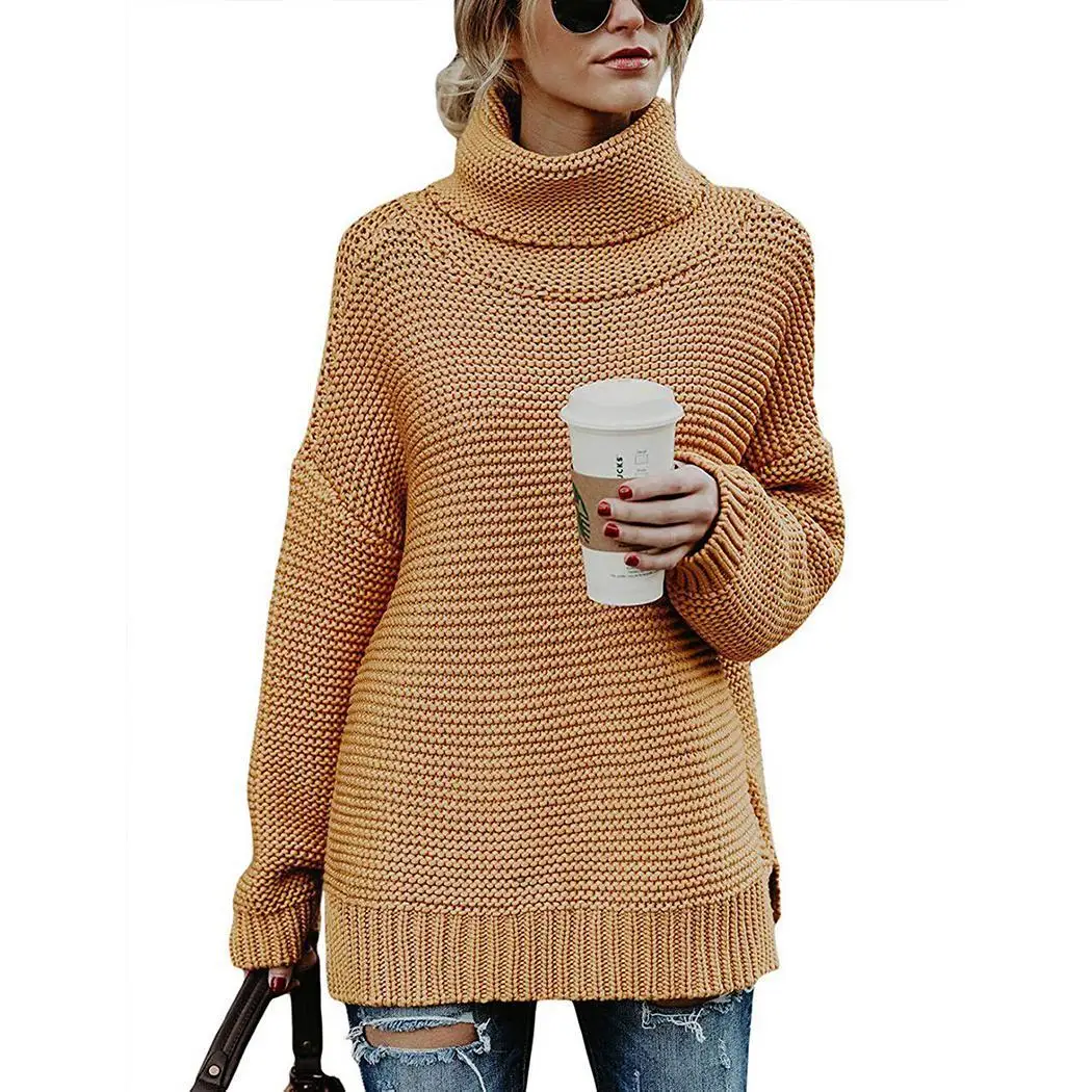 New Fashion Women Knitted Turtle Neck Long None Casual Sleeve Solid Pullover Loose Hip Length Sexy Sweater | Женская одежда