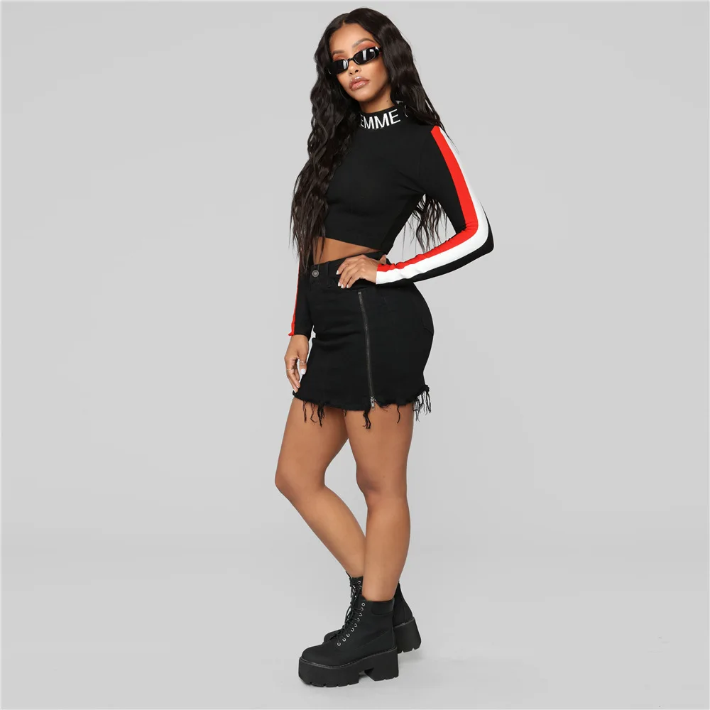 2018 high neck T shirt long sleeved sports T-shirt quality running t black color sexy | Женская одежда