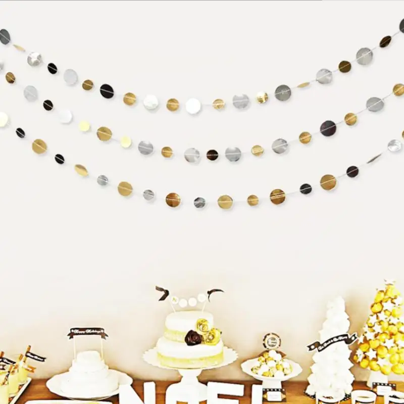 1.5m 2 pcs Round Shape Paper Silver &amp Gold Glitter Circle Polka Dots Garland Banner Use For Wedding Party Decorations A40 | Дом и сад