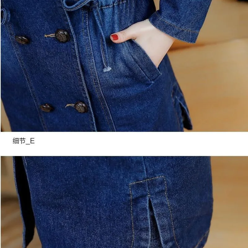 

#3310 Spring Autumn Double Breasted Denim Jacket Women Long Embroidery Jeans Jacket Plus Size 4XL 5XL Elegant Windbreaker Coat