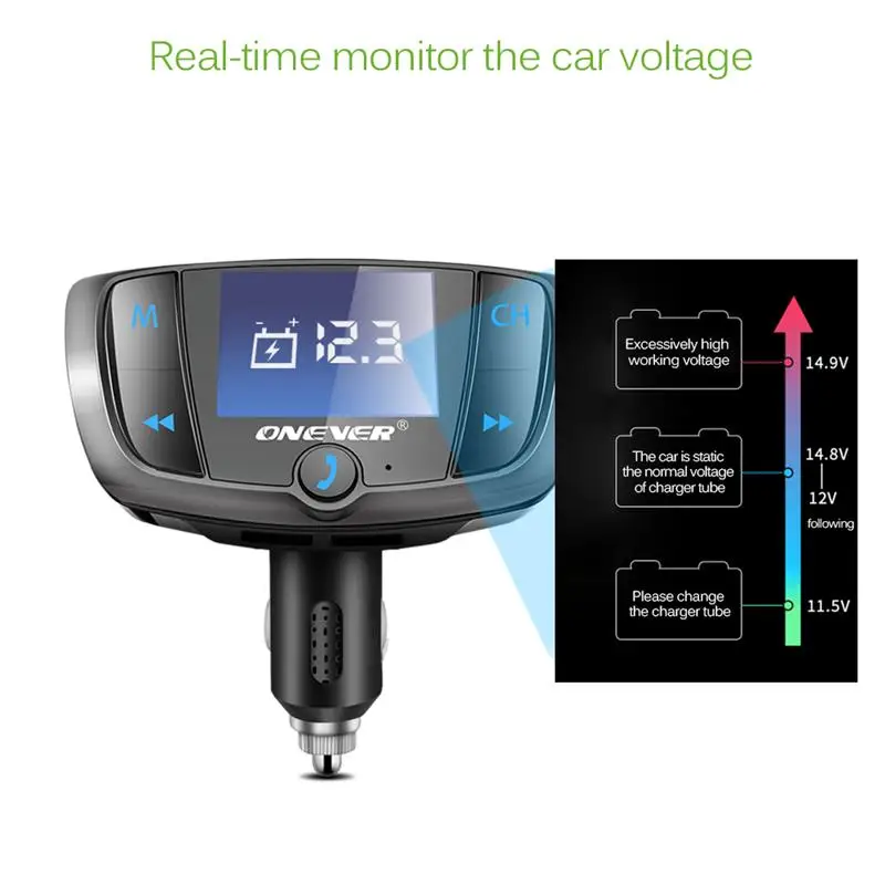 Onever Bluetooth FM Transmitter DC 12-24V Wireless Radio Adapter Modulator Car Kit 3.4A Dual USB Charger LCD Display | Автомобили и