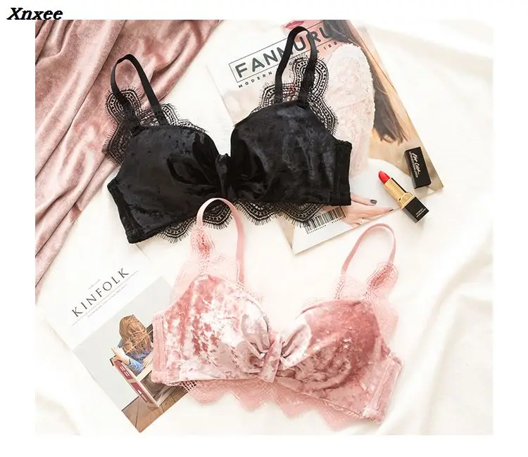 

Xnxee New Fashion Women Velvet Bra set Underwear High Waist Panties Soft Trim lingerie Set Push Up brassiere Bralette Xnxee