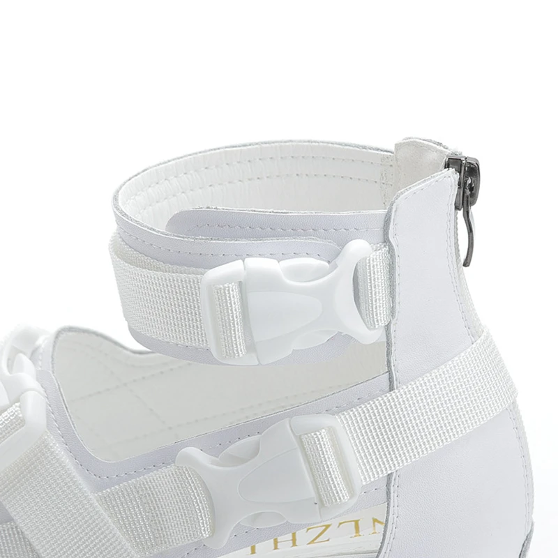 Женские сандалии SWONCO римские из натуральной кожи на массивном каблуке с белым