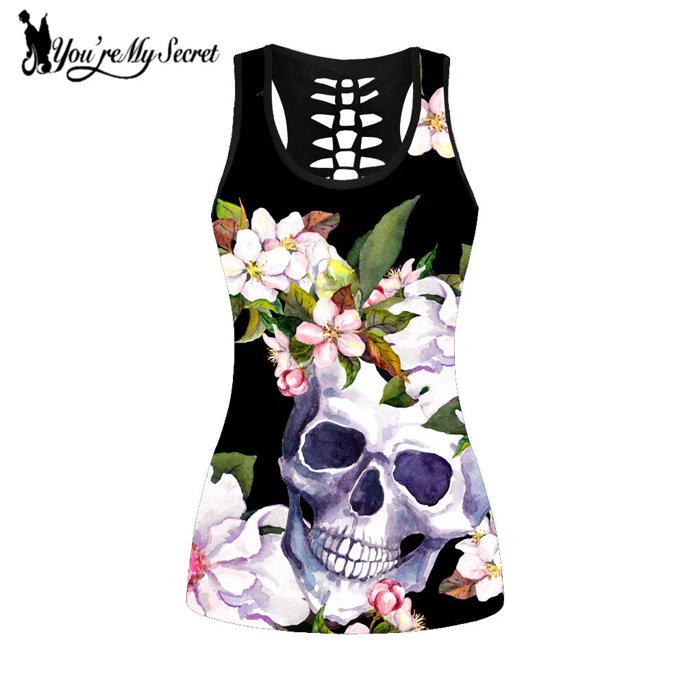

Женская майка с 3D-принтом [You Are My Secret], Розовая Майка с цветочным принтом, готический топ с вырезами и черепом, женский сексуальный облегающий...