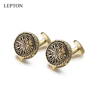 hot sale vintage cufflinks for mens with gift box gold color lepton baroque whale back closure cuff links for wedding business