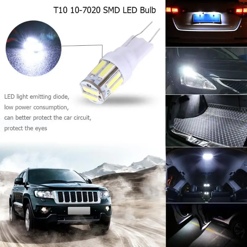 1 пара DC 12V Автомобильные светодиодные лампы T10 7020 10SMD клиновидная лампа для чтения