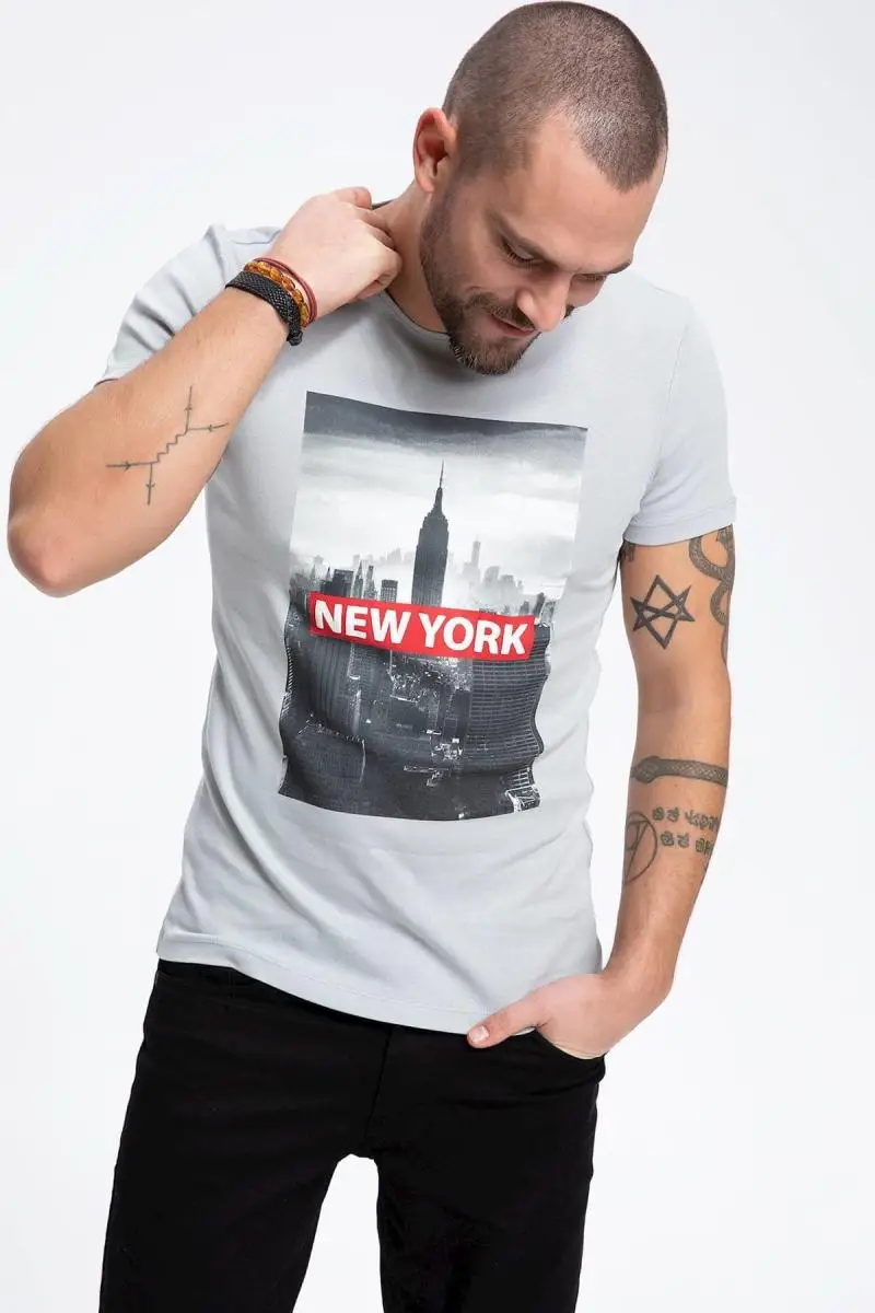 Дефакто для мужчин Нью Йорк печатных Slim Fit Футболка K1091AZ. 19SP. GR91|Футболки| |