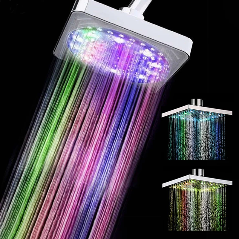 

Colorful LED Square Rainfall Shower Head Spary Light Water Sprinkler Bathroom Wall Mounted Bathroom Led Showerhead