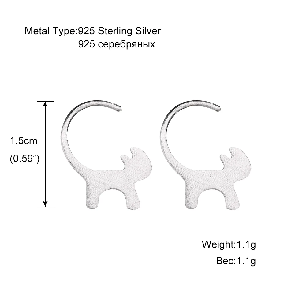100% 925 Sterling Silver Cute Cat Clip Earrings For Women Fashion Style Girl Jewelry pendientes plata de ley mujer | Украшения и