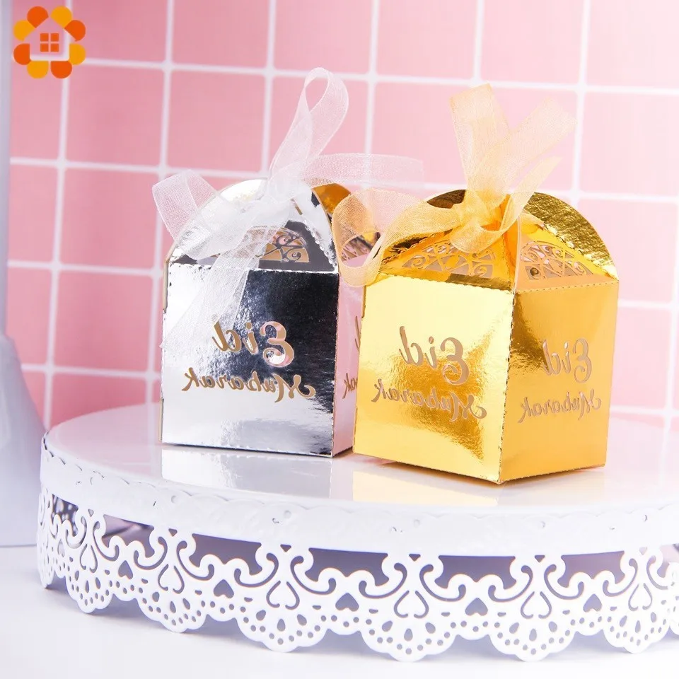 10 шт./лот EID Мубарак коробка конфет DIY Золото/Серебро Картон Подарочная ремесла